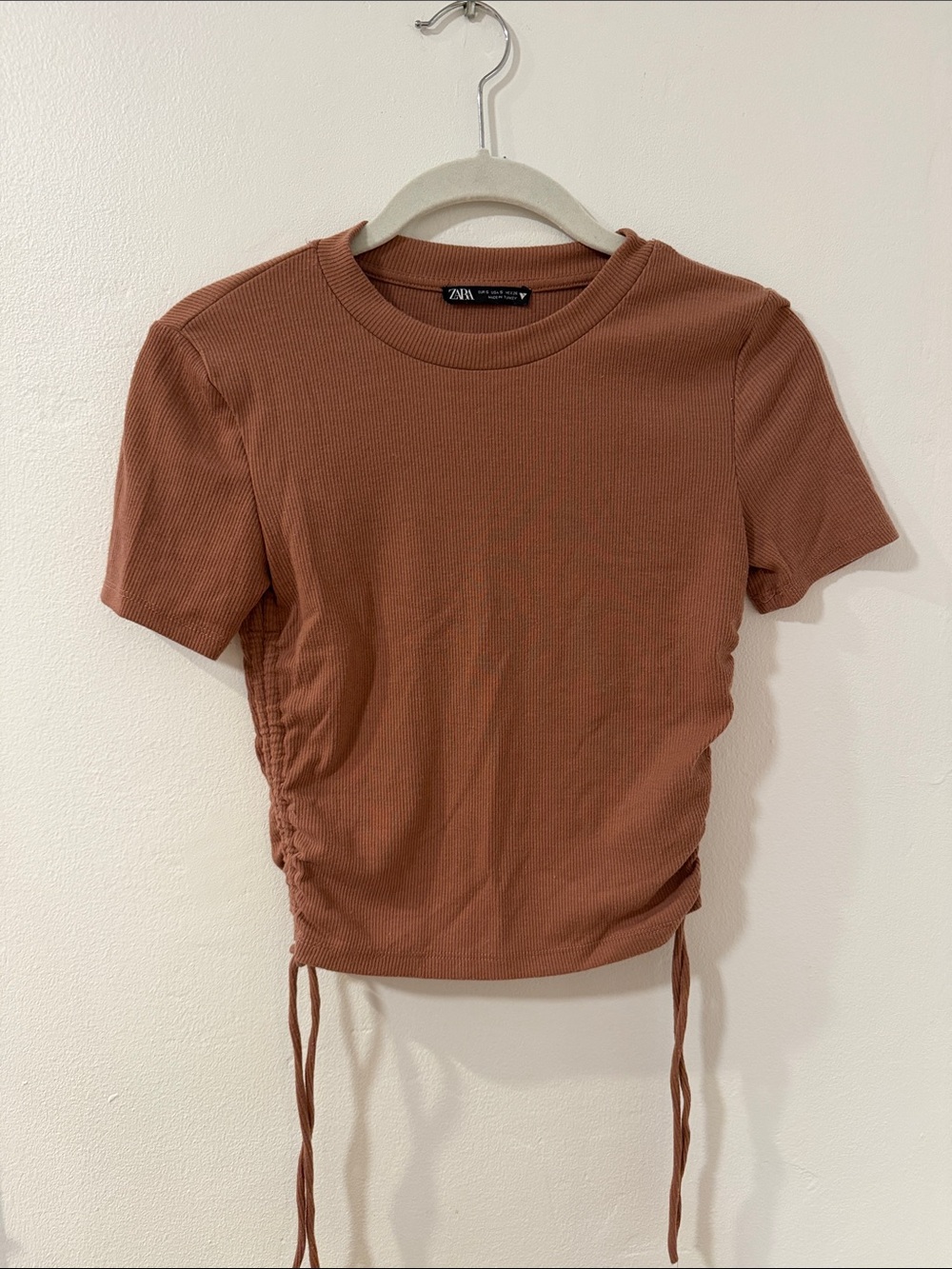 Zara Rust-Orange Short Sleeve Ruched Crop Top